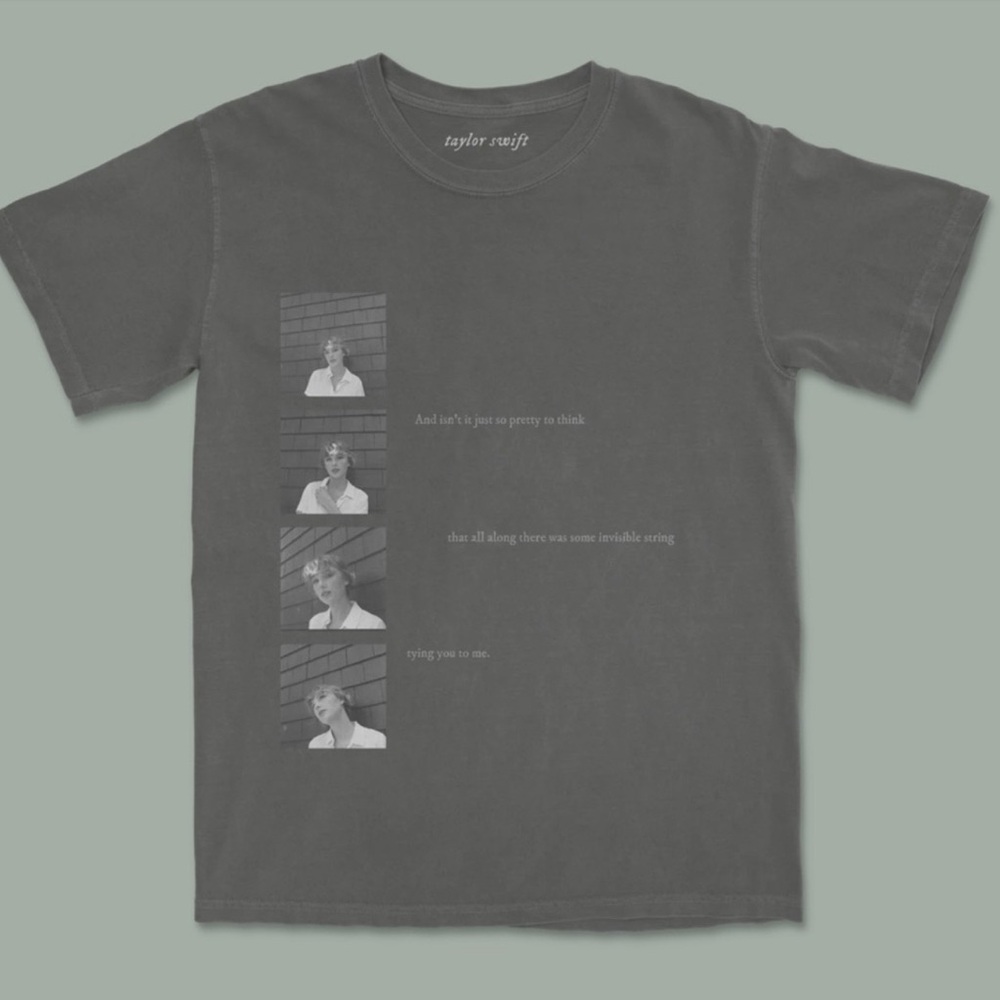 NWT Taylor Swift Gray Invisible String Tying You To Me Folklore Tee Holiday L